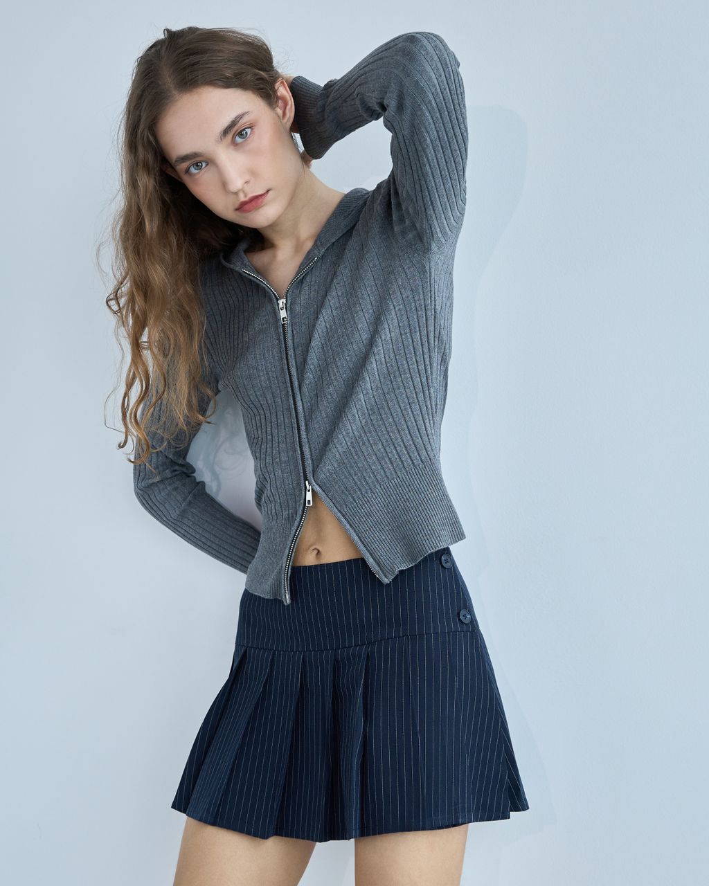 KNIT CARDIGAN WITH HOODIE & ZIPPER