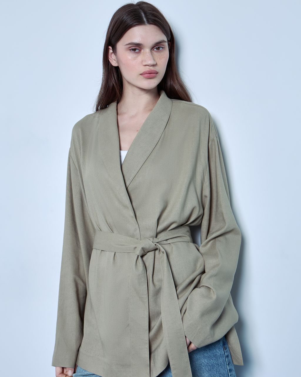 RUSTIC LINEN-BLEND KIMONO WITH BELT
