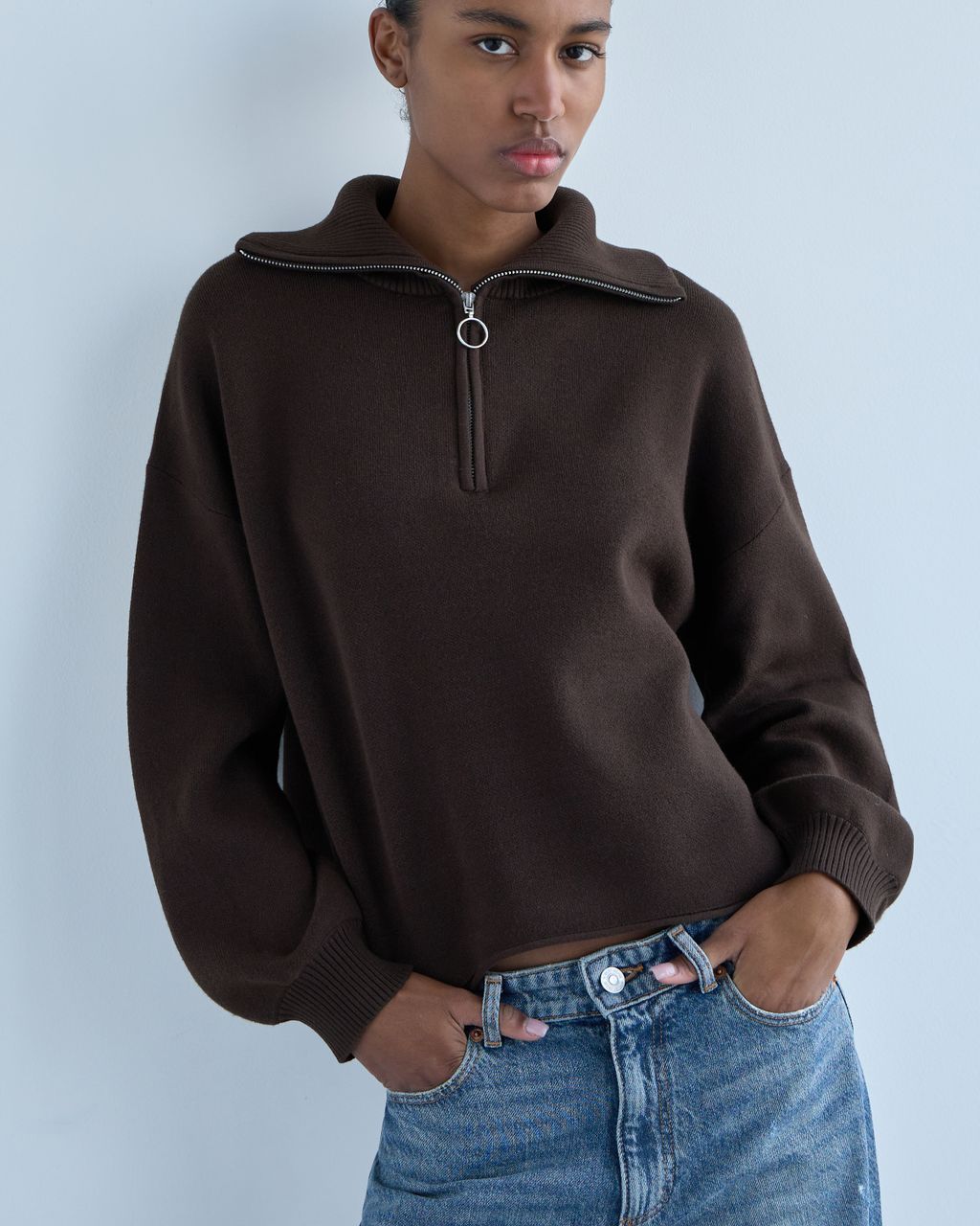 OVERSIZE HALF ZIPPER HIGH NECK SWEATER