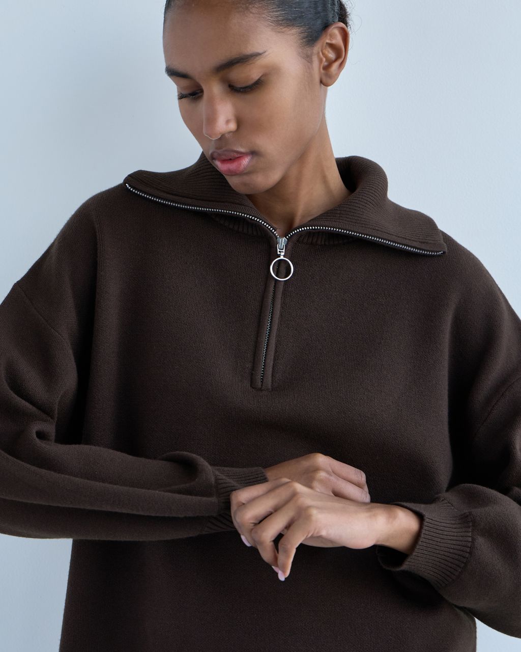 OVERSIZE HALF ZIPPER HIGH NECK SWEATER