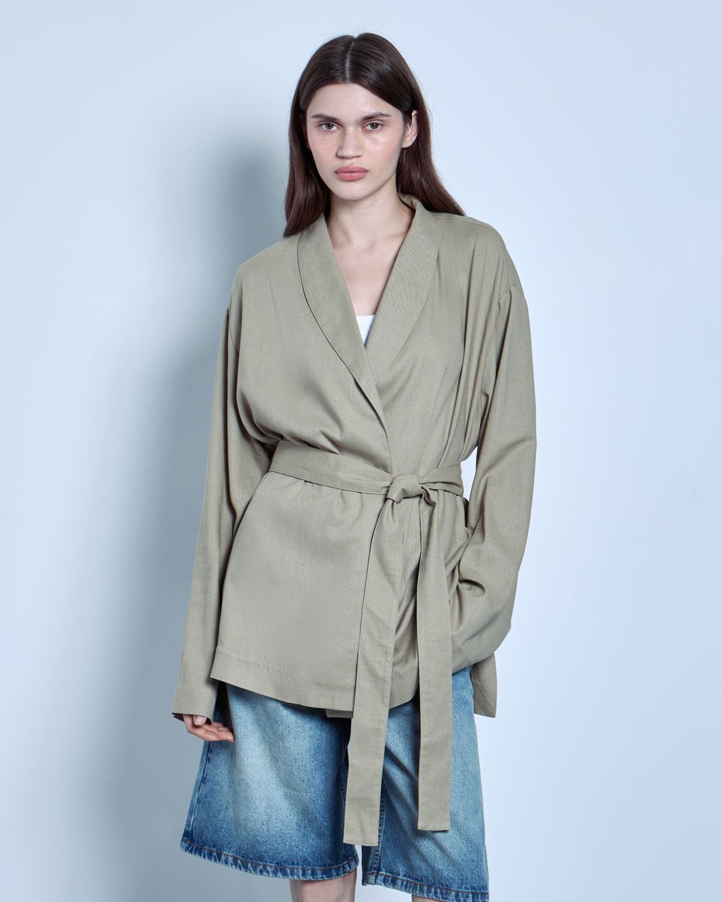 RUSTIC LINEN-BLEND KIMONO WITH BELT
