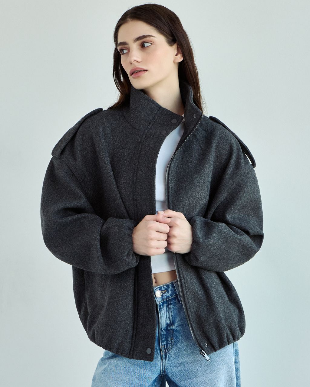 SOFT FELTED BOMBER-JACKET WITH STAND COLLAR