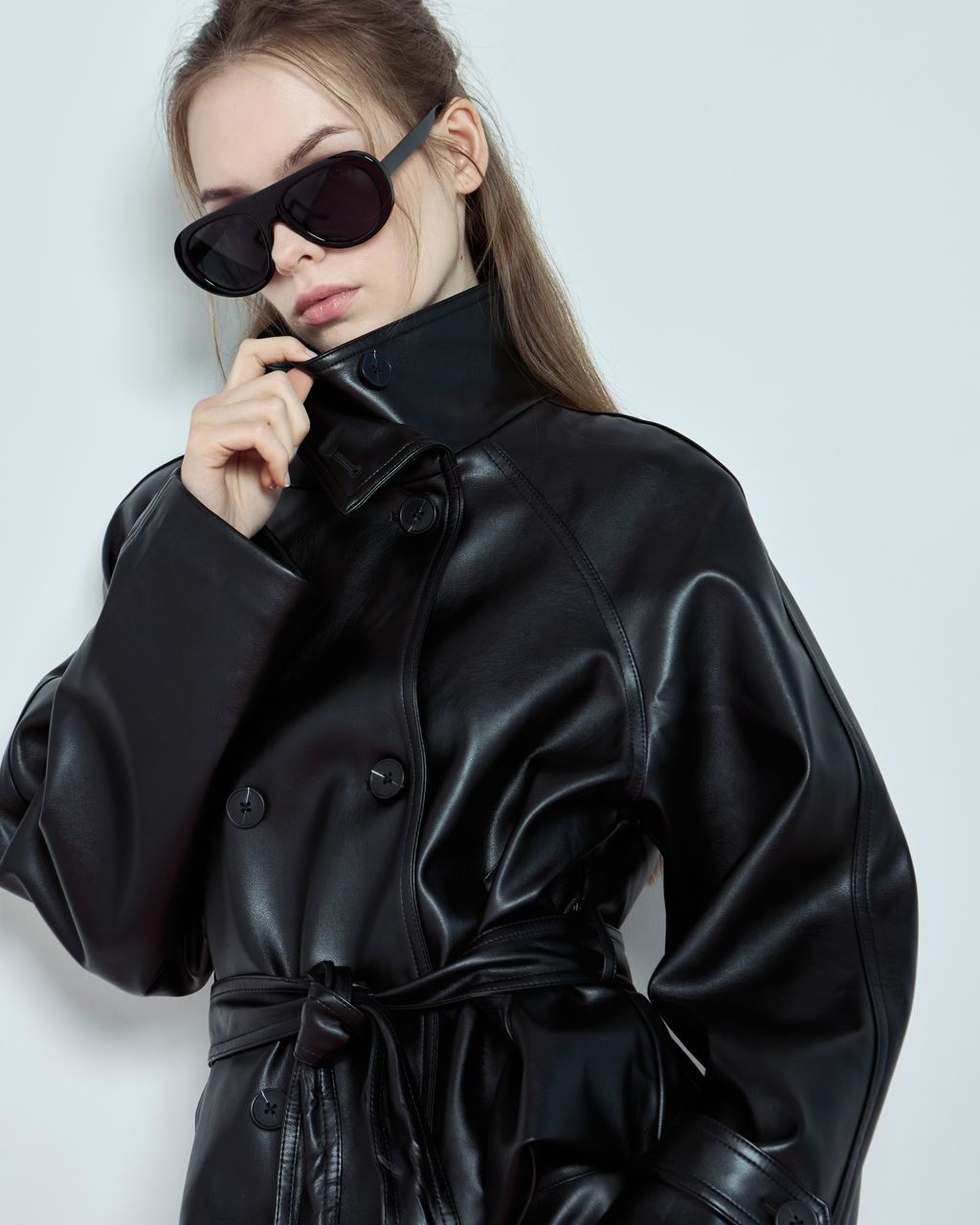 SHORT FAUX-LEATHER TRENCH WITH STAND COLLAR