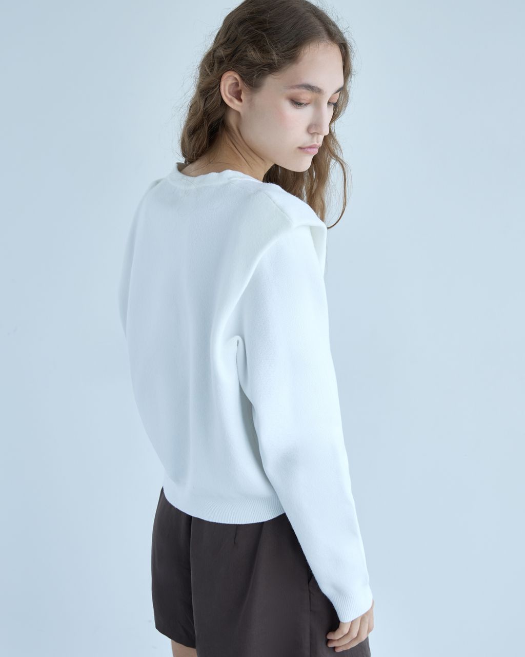 PADDED SHOULDER KNIT SWEATER