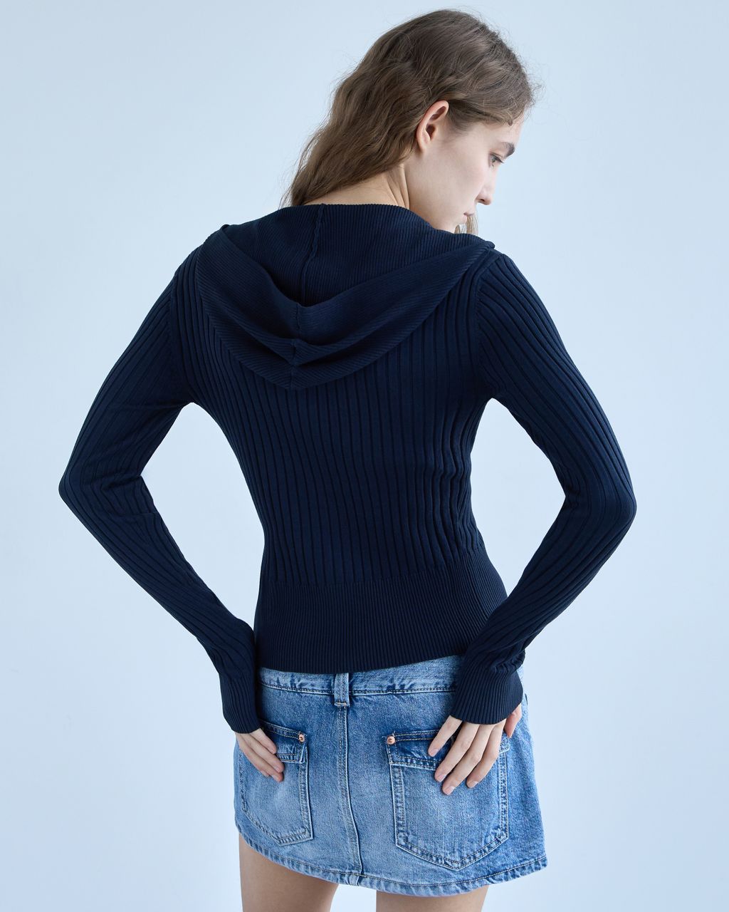 KNIT CARDIGAN WITH HOODIE & ZIPPER