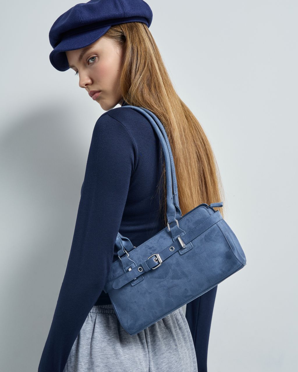 DOUBLE STRAP SUEDE EFFECT HANDBAG