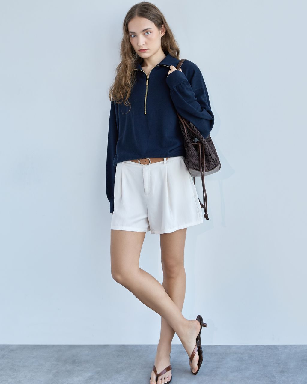 BASIC SOFT HALF-ZIP SWEATSHIRT