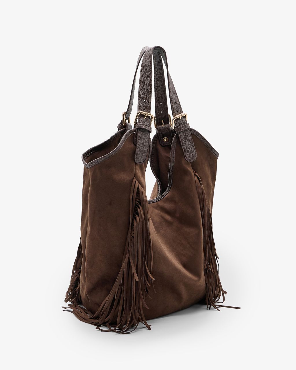 SLOUCHY SUEDE-EFFECT TOTE WITH FRINGES