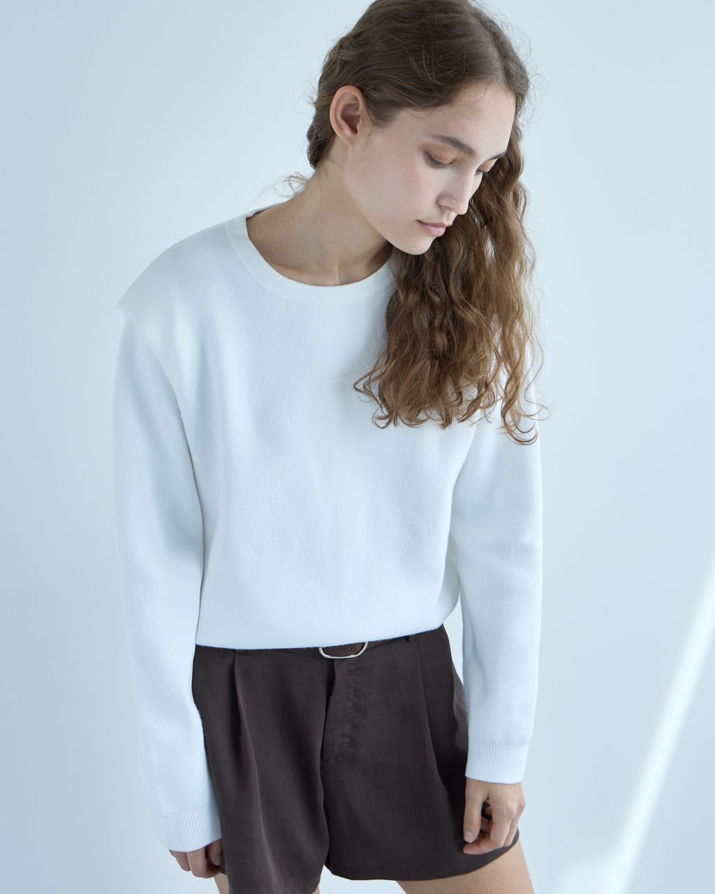 PADDED SHOULDER KNIT SWEATER