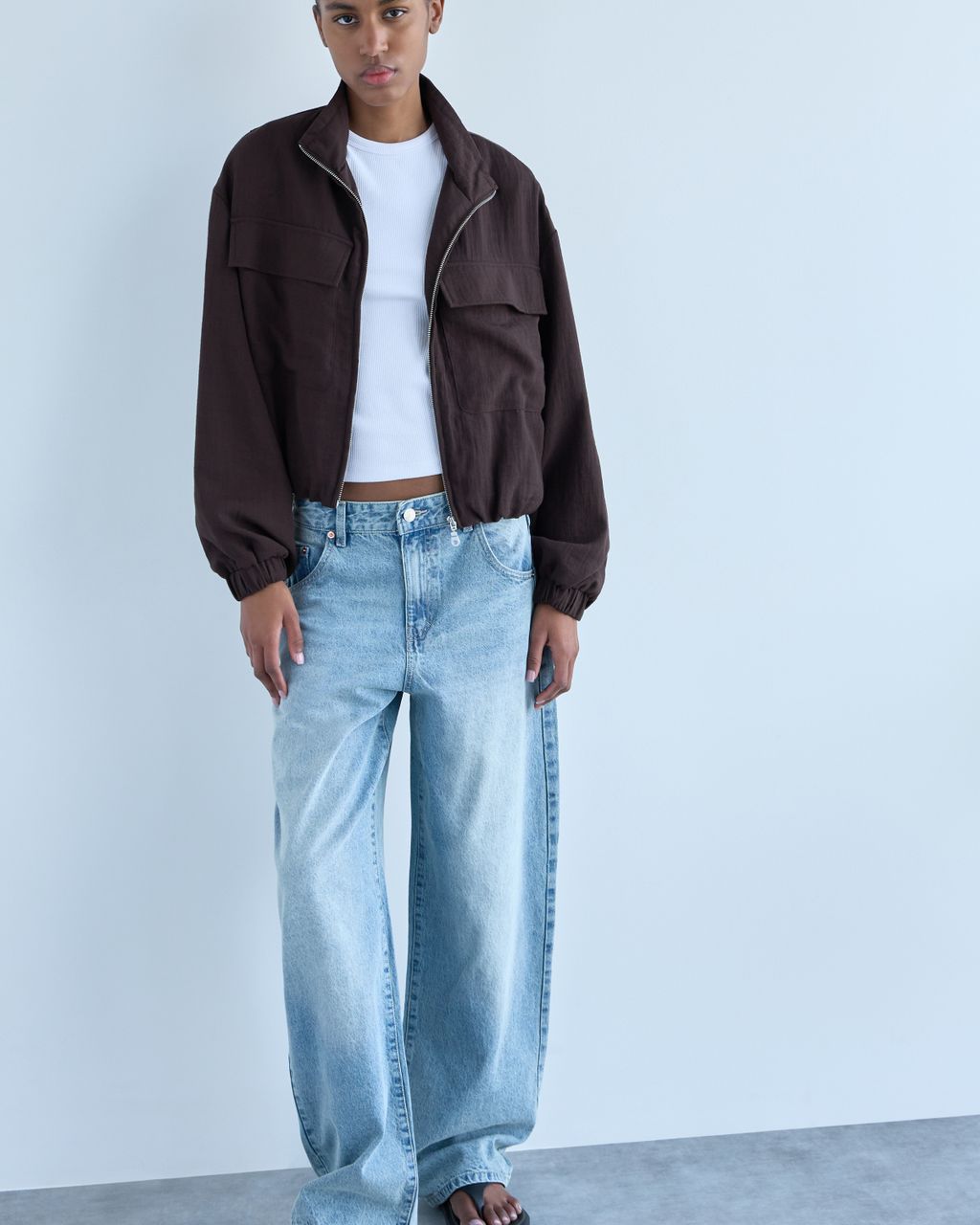 CROPPED ZIP BOMBER JACKET