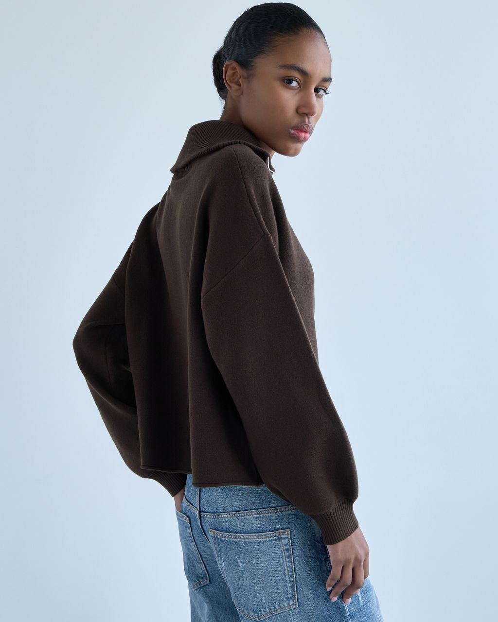 OVERSIZE HALF ZIPPER HIGH NECK SWEATER