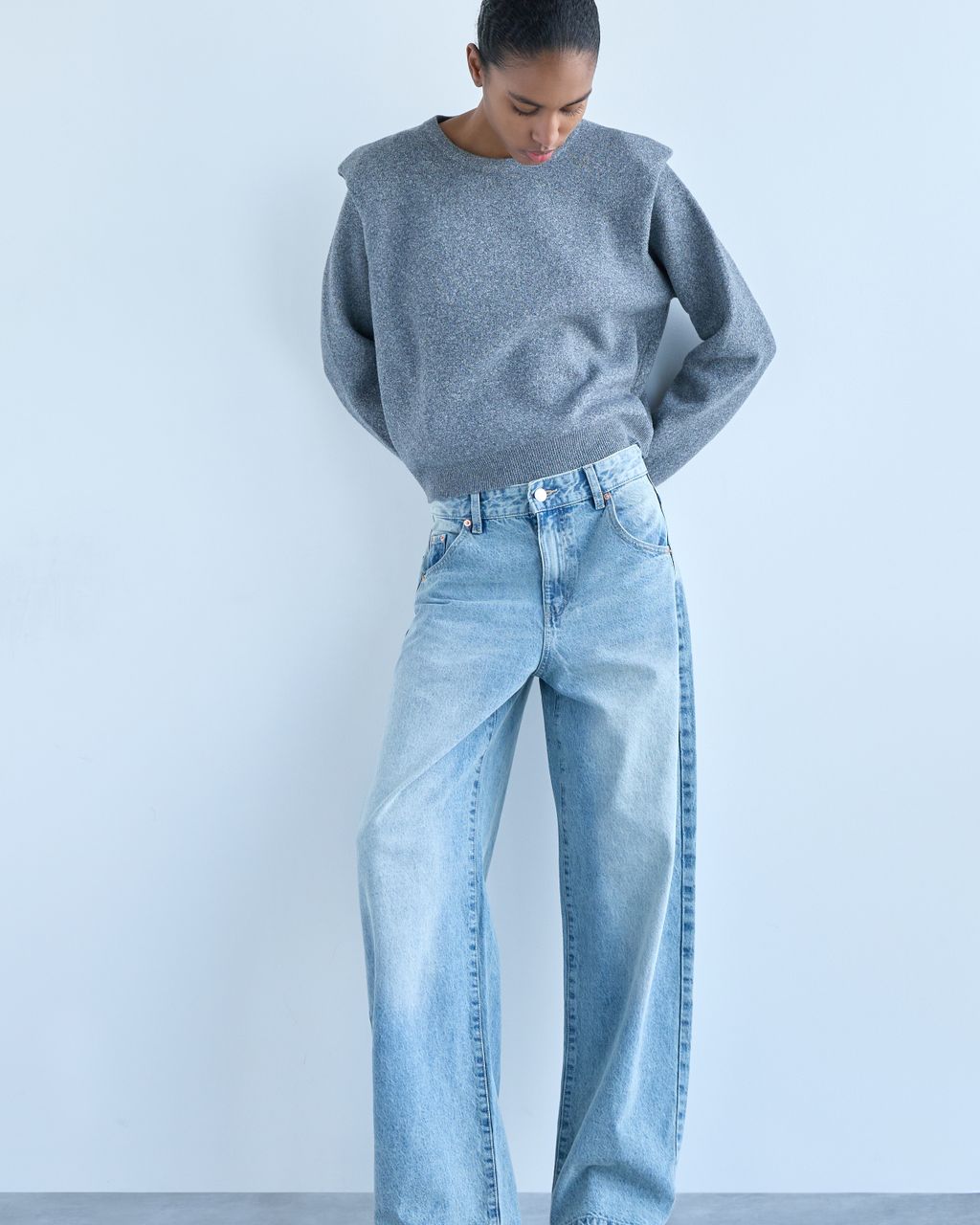 PADDED SHOULDER KNIT SWEATER