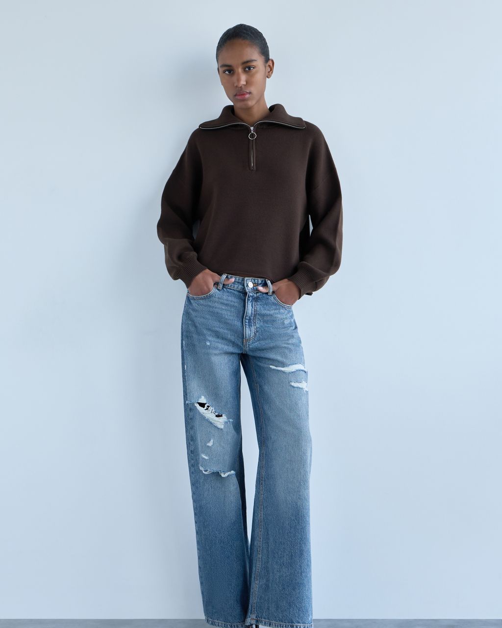 OVERSIZE HALF ZIPPER HIGH NECK SWEATER