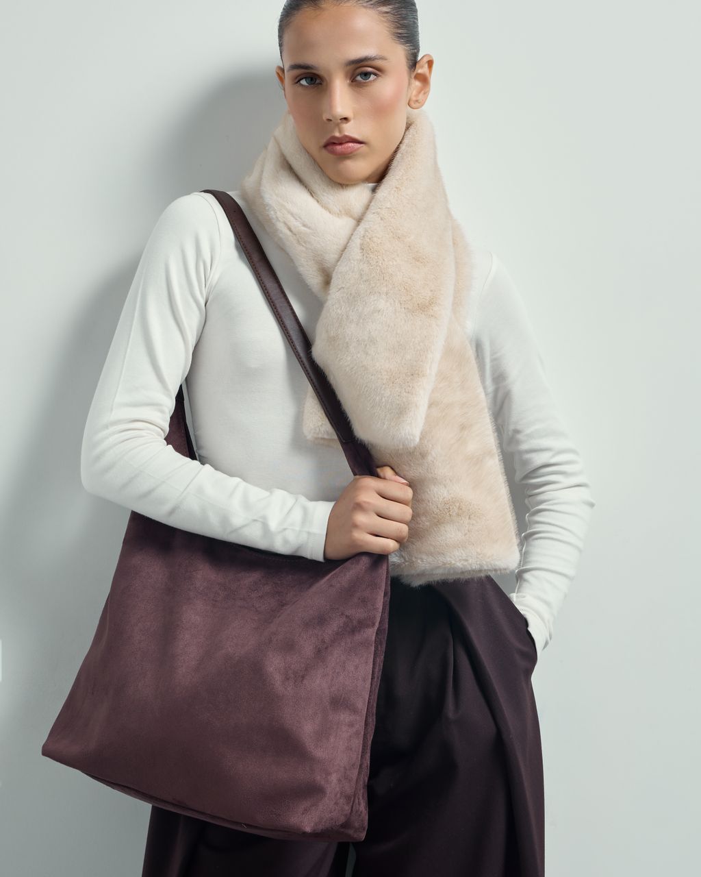 SLOUCHY SUEDE-EFFECT SHOULDER BAG