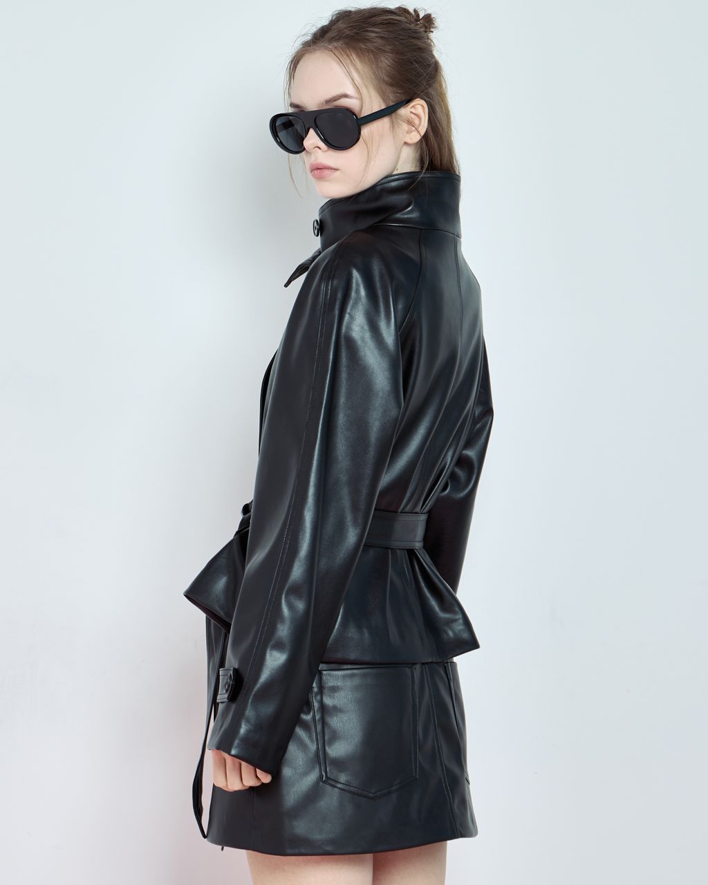 SHORT FAUX-LEATHER TRENCH WITH STAND COLLAR