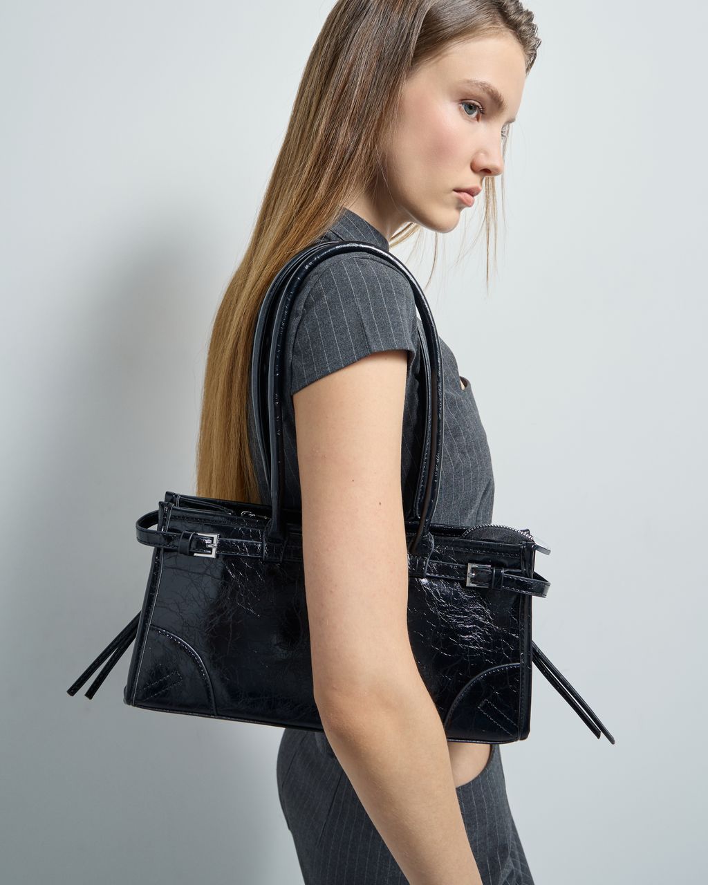 LEATHER-EFFECT SHOULDER BAG WITH DOUBLE HANDLES