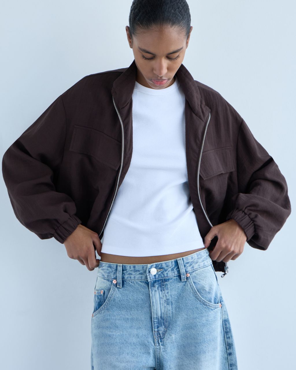 CROPPED ZIP BOMBER JACKET