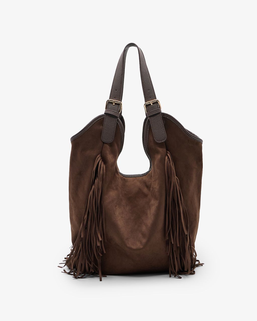 SLOUCHY SUEDE-EFFECT TOTE WITH FRINGES