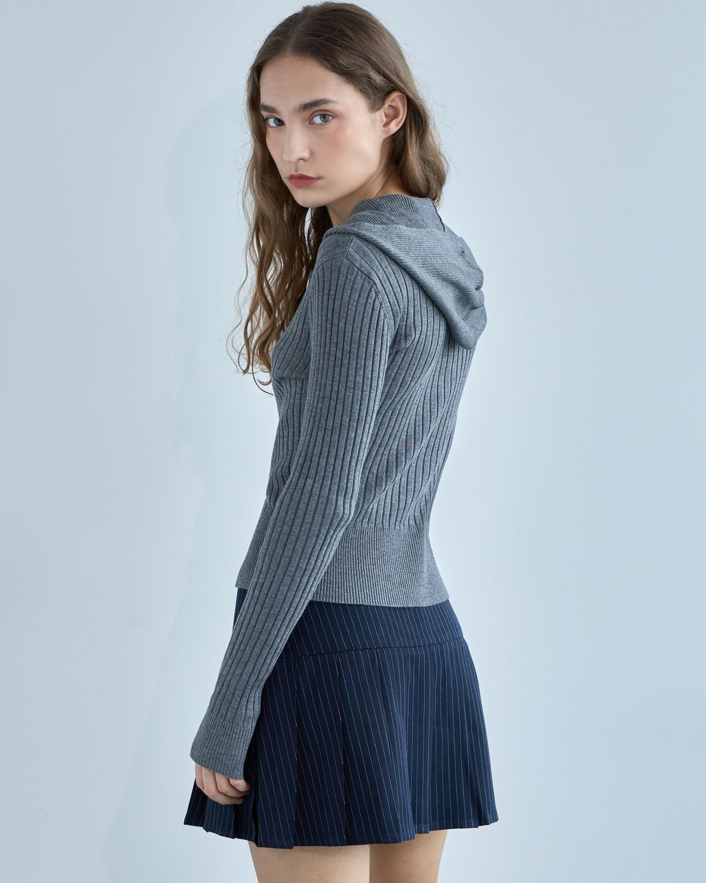 KNIT CARDIGAN WITH HOODIE & ZIPPER