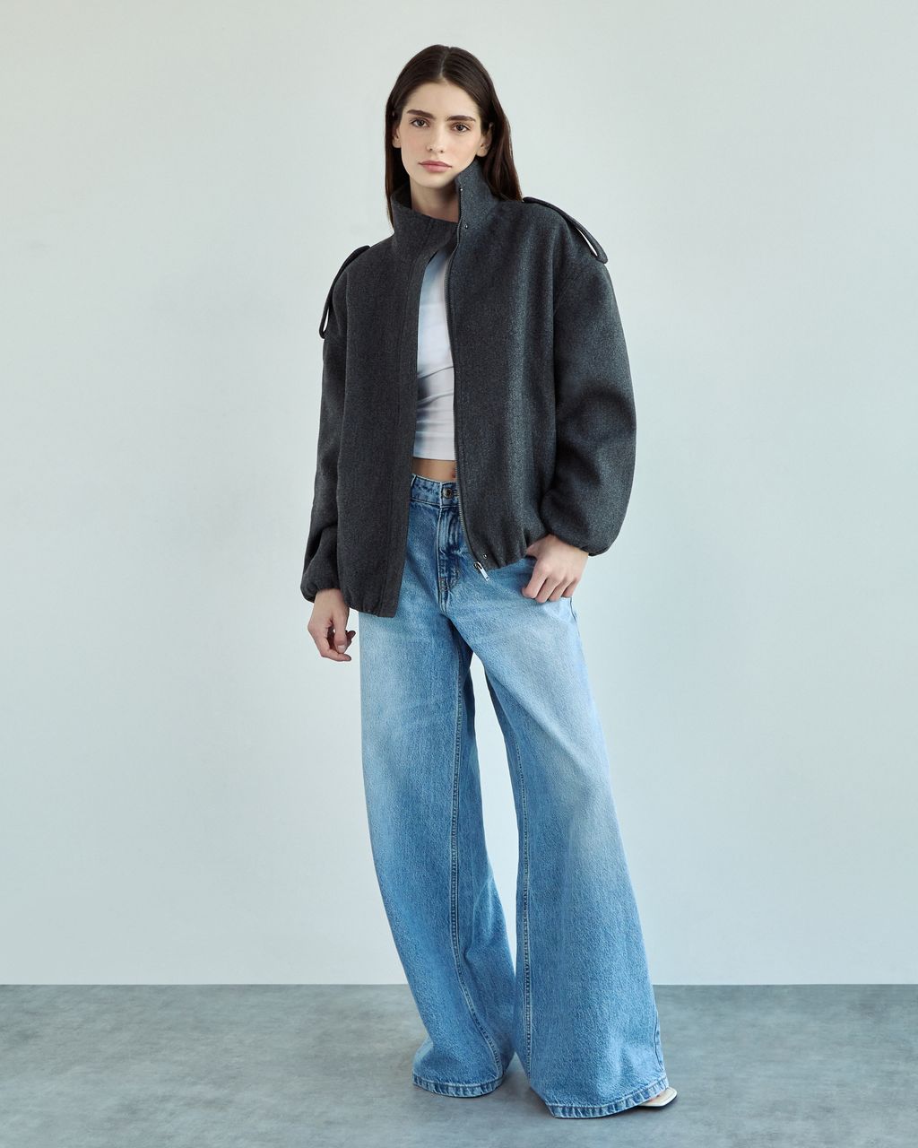 SOFT FELTED BOMBER-JACKET WITH STAND COLLAR