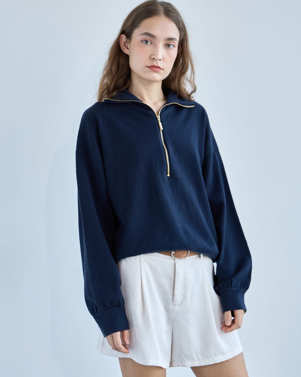 BASIC SOFT HALF-ZIP SWEATSHIRT