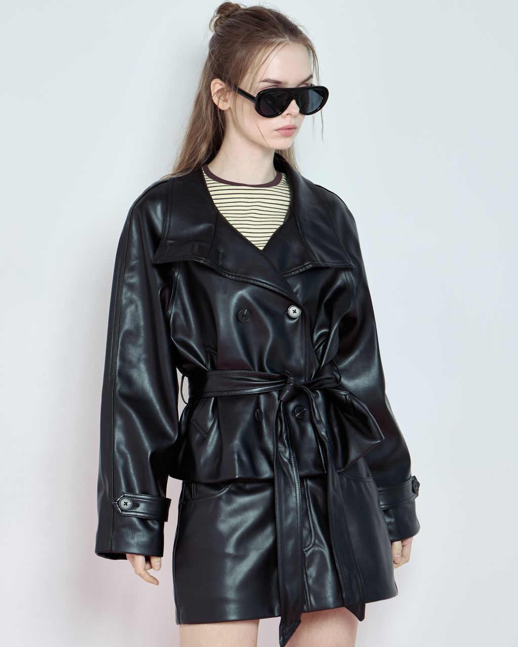 SHORT FAUX-LEATHER TRENCH WITH STAND COLLAR