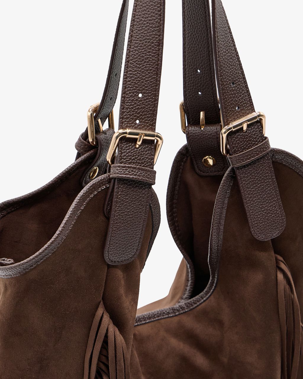 SLOUCHY SUEDE-EFFECT TOTE WITH FRINGES