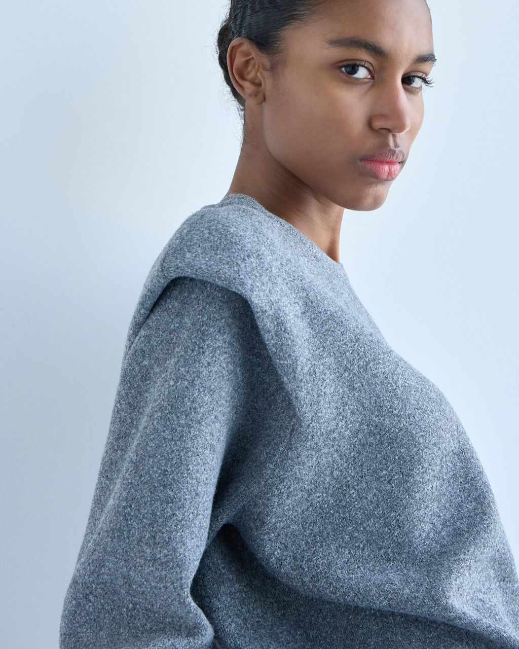 PADDED SHOULDER KNIT SWEATER