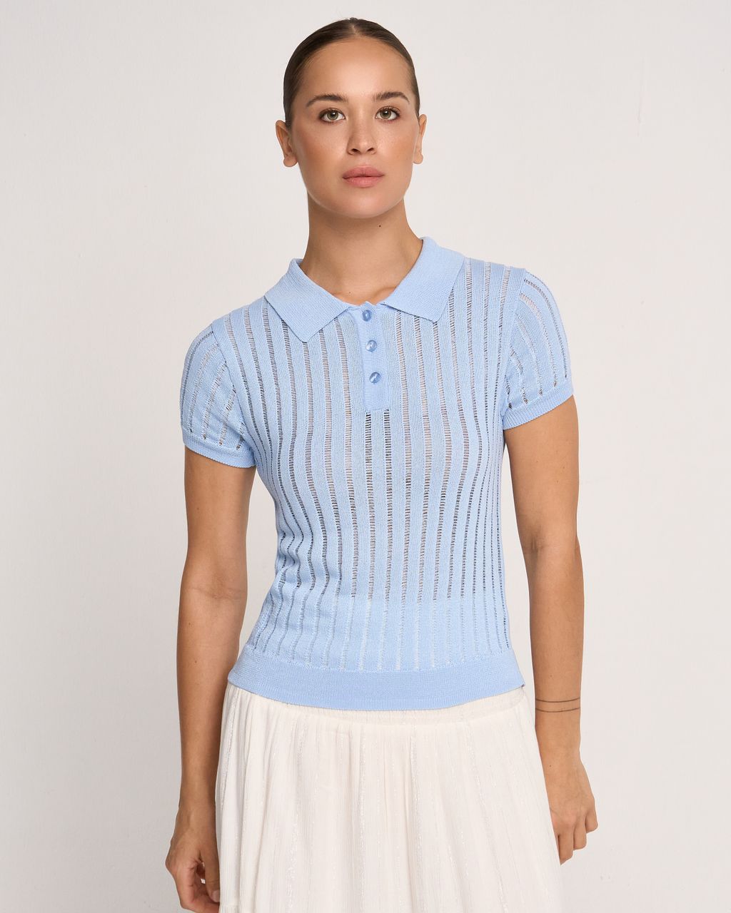 OPEN-KNIT SHORT-SLEEVE POLO