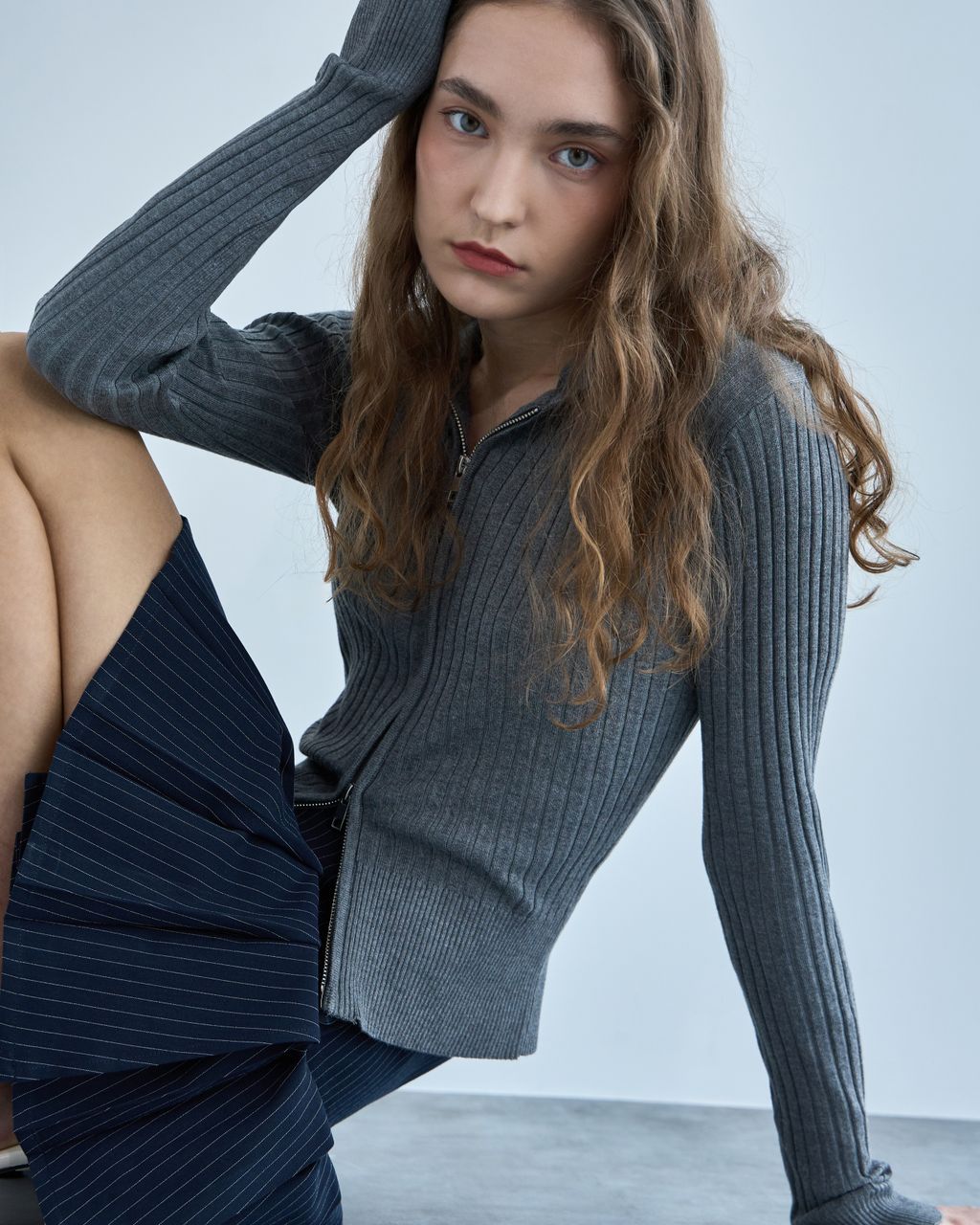 KNIT CARDIGAN WITH HOODIE & ZIPPER