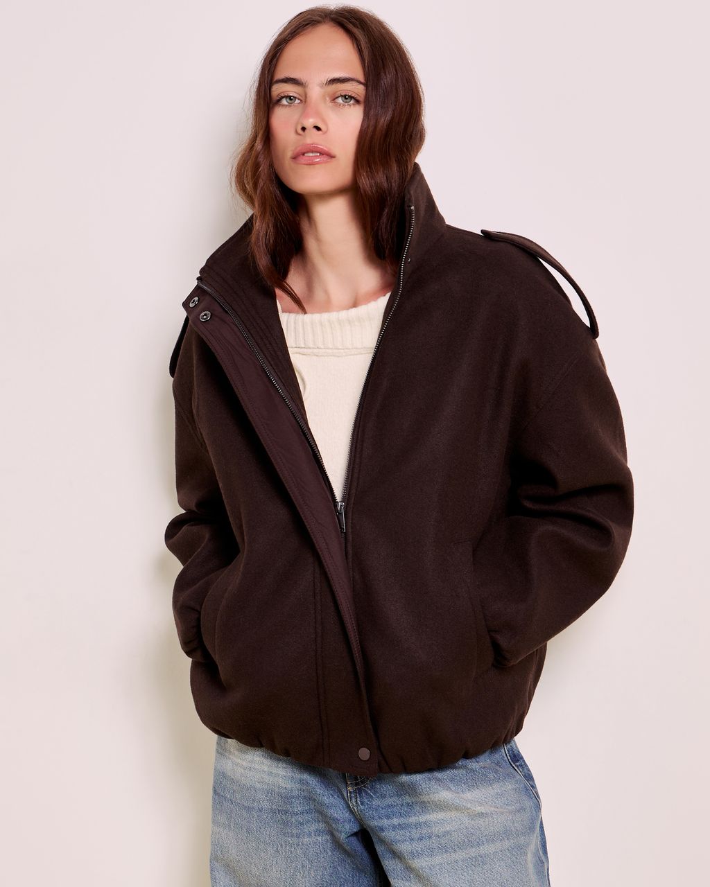 SOFT FELTED BOMBER-JACKET WITH STAND COLLAR