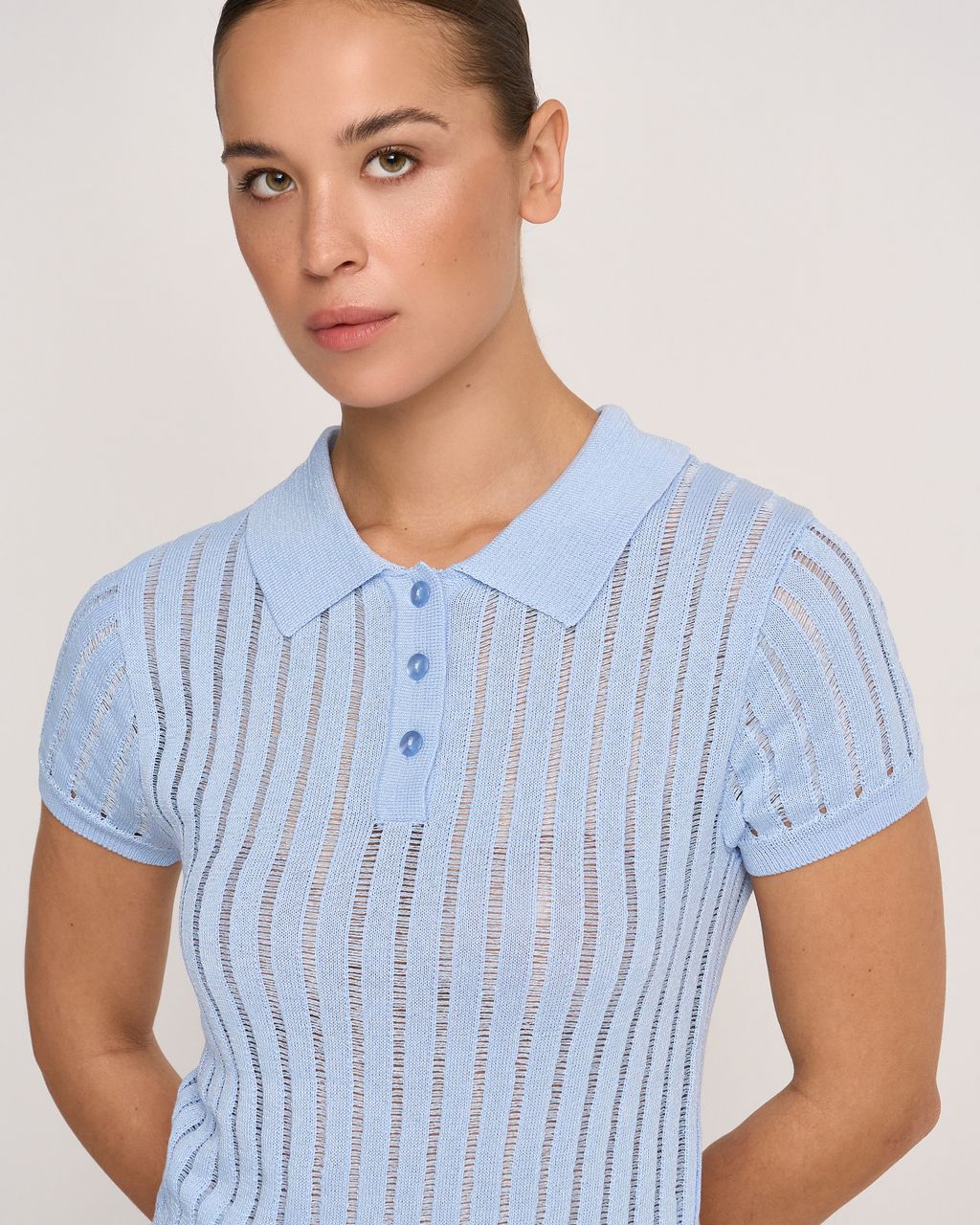 OPEN-KNIT SHORT-SLEEVE POLO