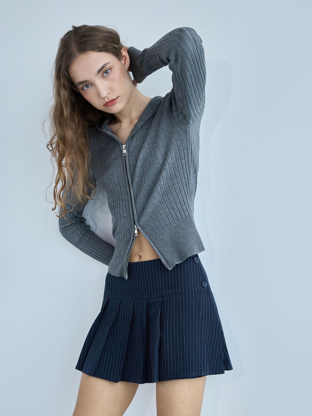 KNIT CARDIGAN WITH HOODIE & ZIPPER
