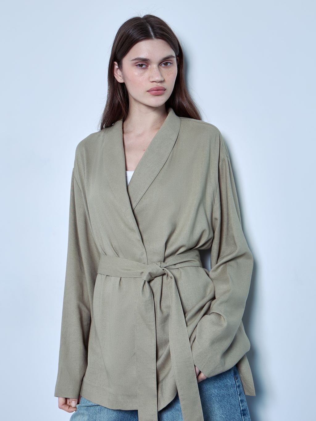 RUSTIC LINEN-BLEND KIMONO WITH BELT