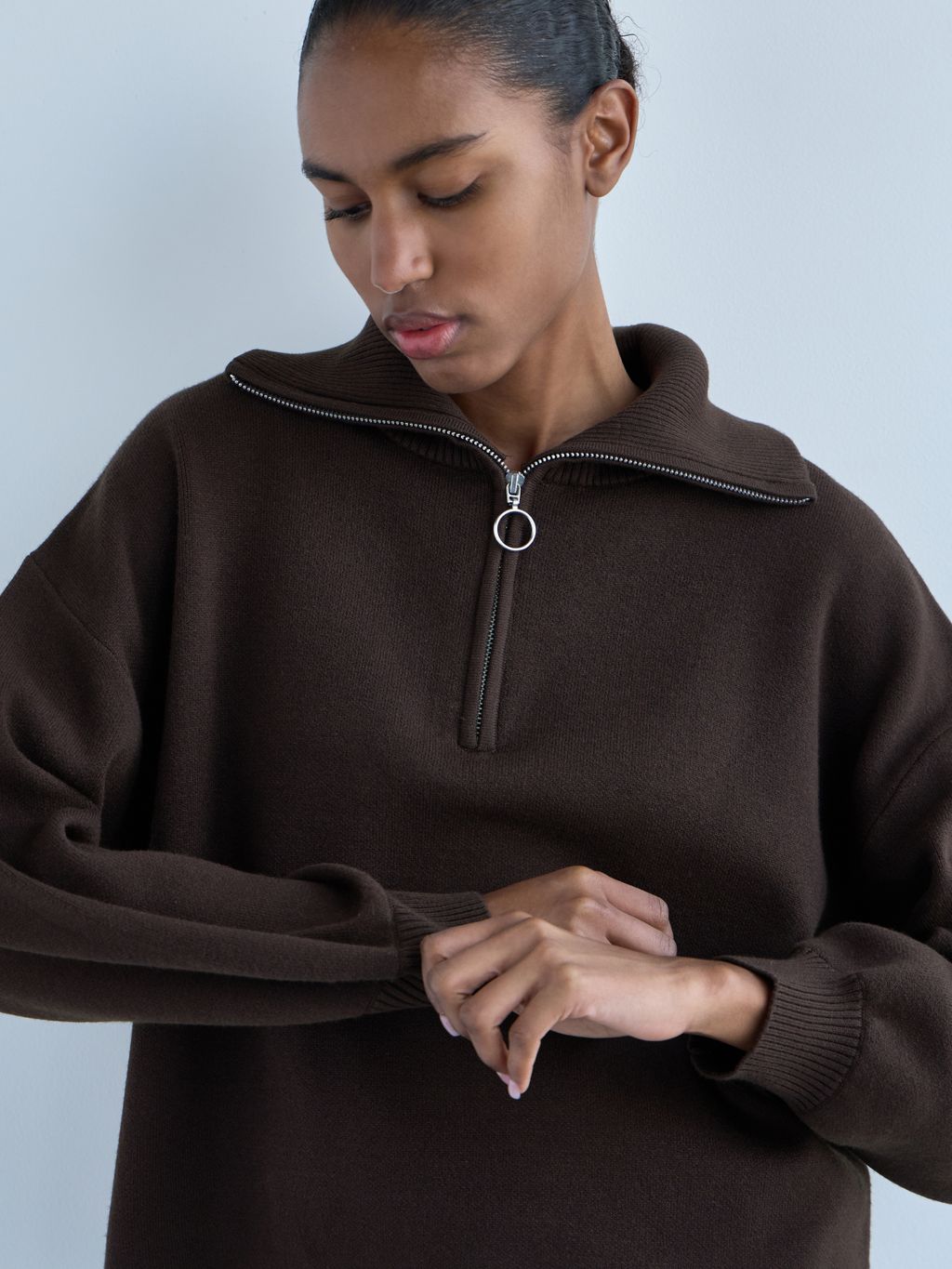 OVERSIZE HALF ZIPPER HIGH NECK SWEATER