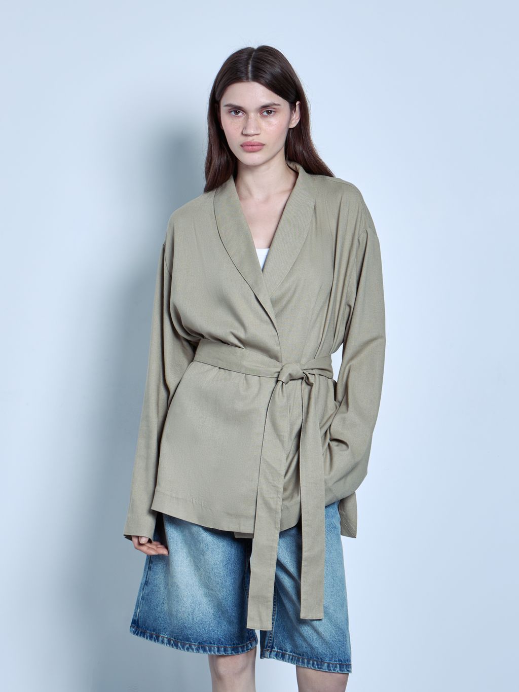 RUSTIC LINEN-BLEND KIMONO WITH BELT