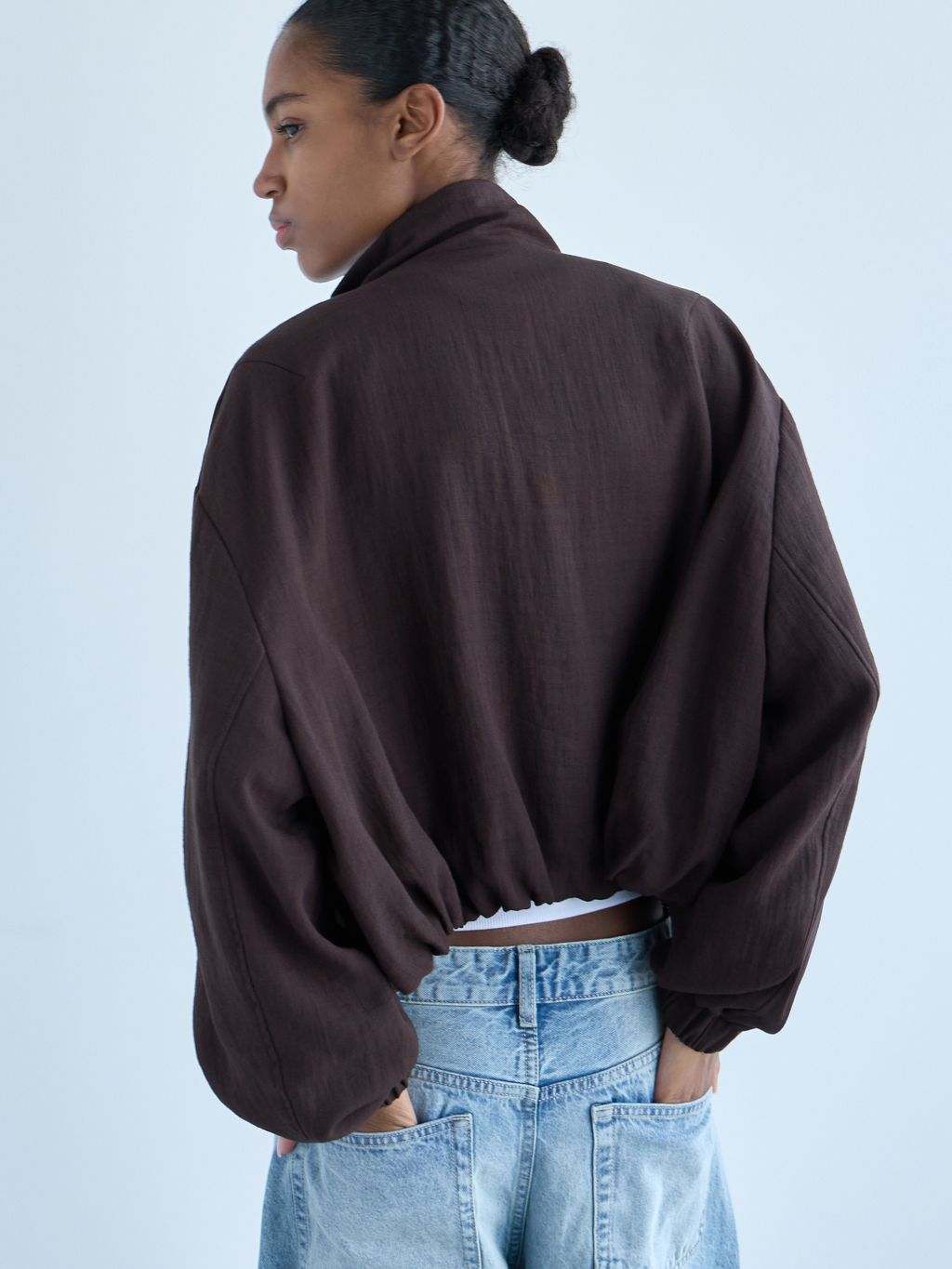 CROPPED ZIP BOMBER JACKET