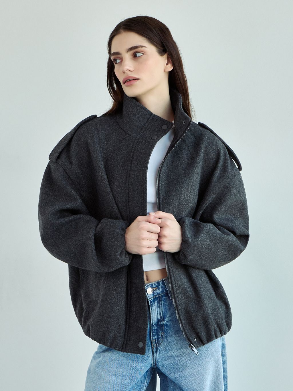 SOFT FELTED BOMBER-JACKET WITH STAND COLLAR