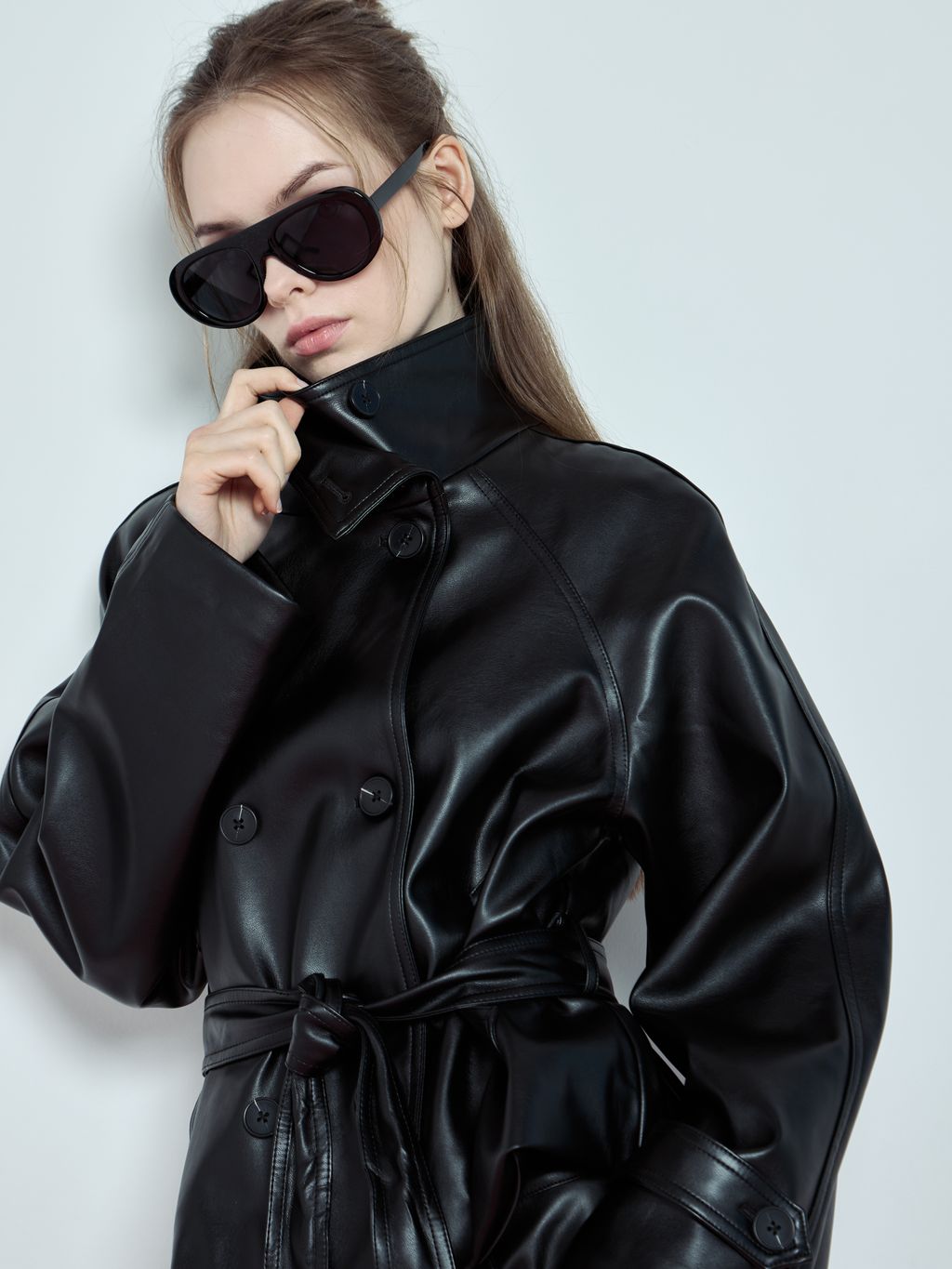SHORT FAUX-LEATHER TRENCH WITH STAND COLLAR