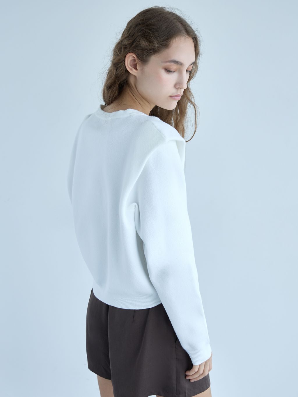 PADDED SHOULDER KNIT SWEATER