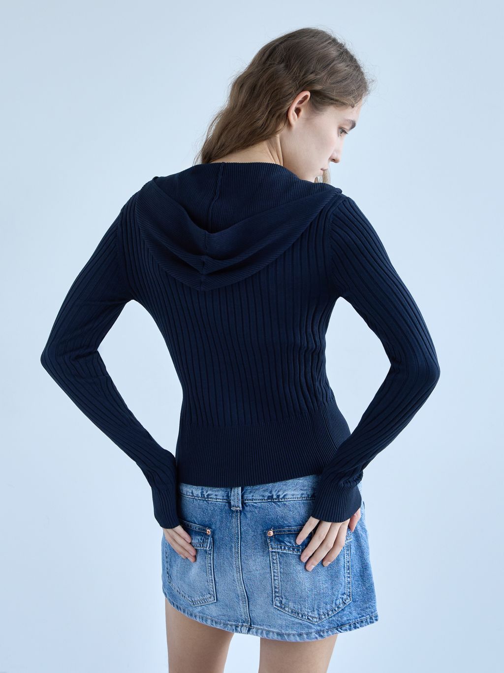 KNIT CARDIGAN WITH HOODIE & ZIPPER