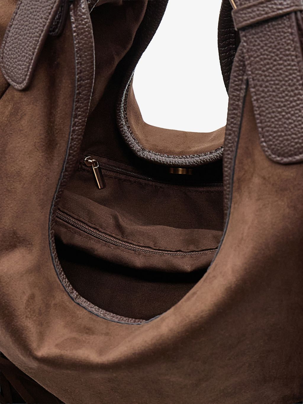 SLOUCHY SUEDE-EFFECT TOTE WITH FRINGES