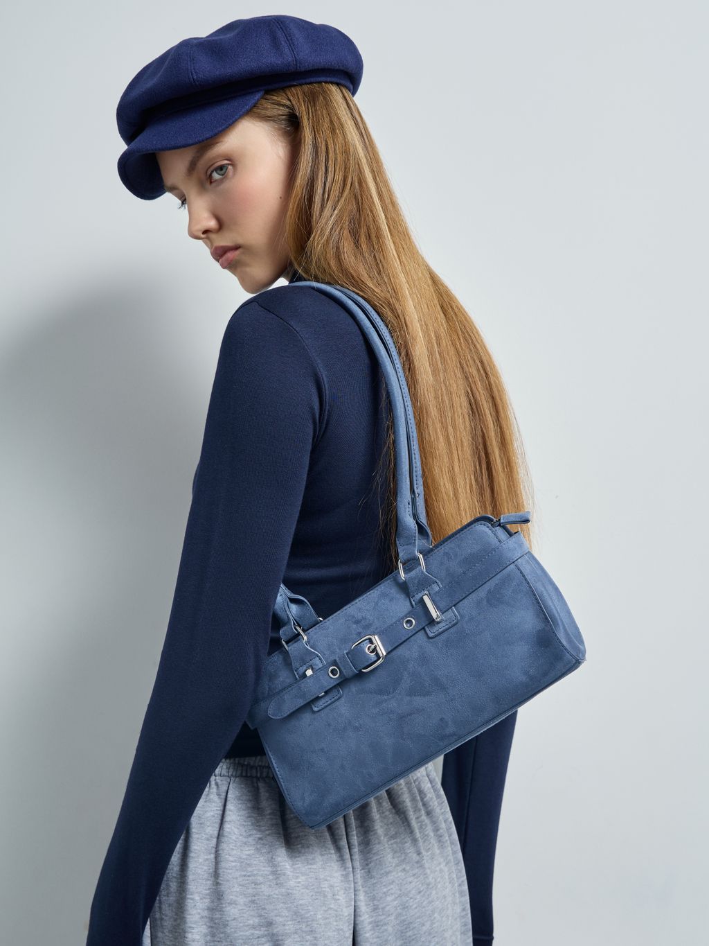 DOUBLE STRAP SUEDE EFFECT HANDBAG