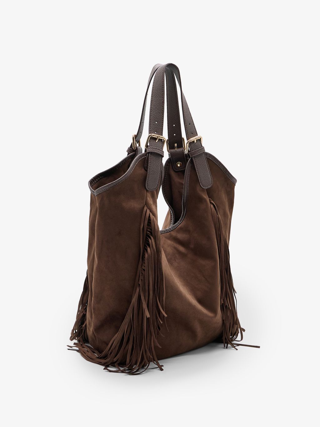 SLOUCHY SUEDE-EFFECT TOTE WITH FRINGES