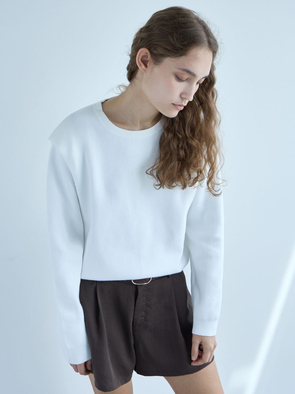 PADDED SHOULDER KNIT SWEATER