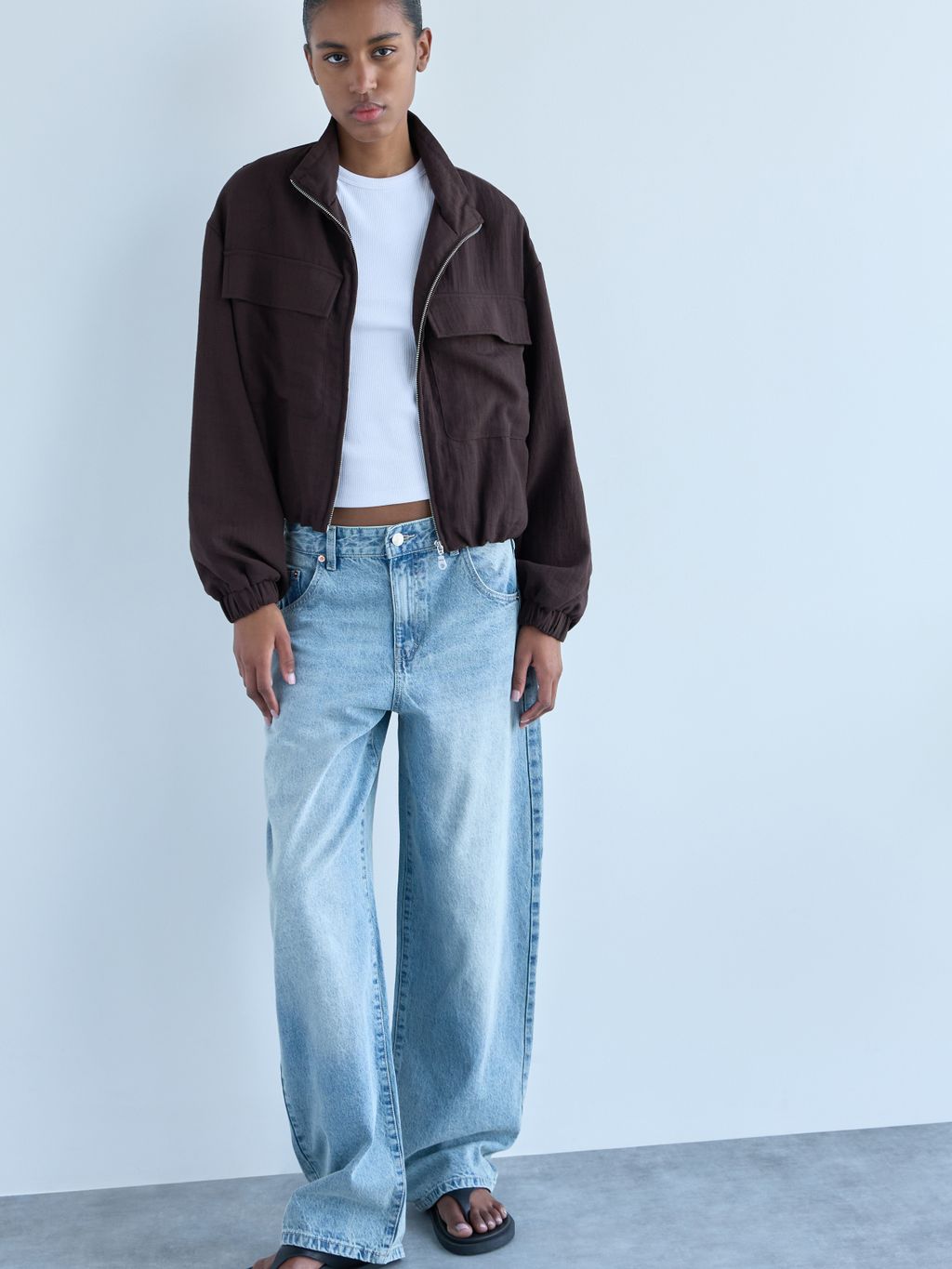 CROPPED ZIP BOMBER JACKET