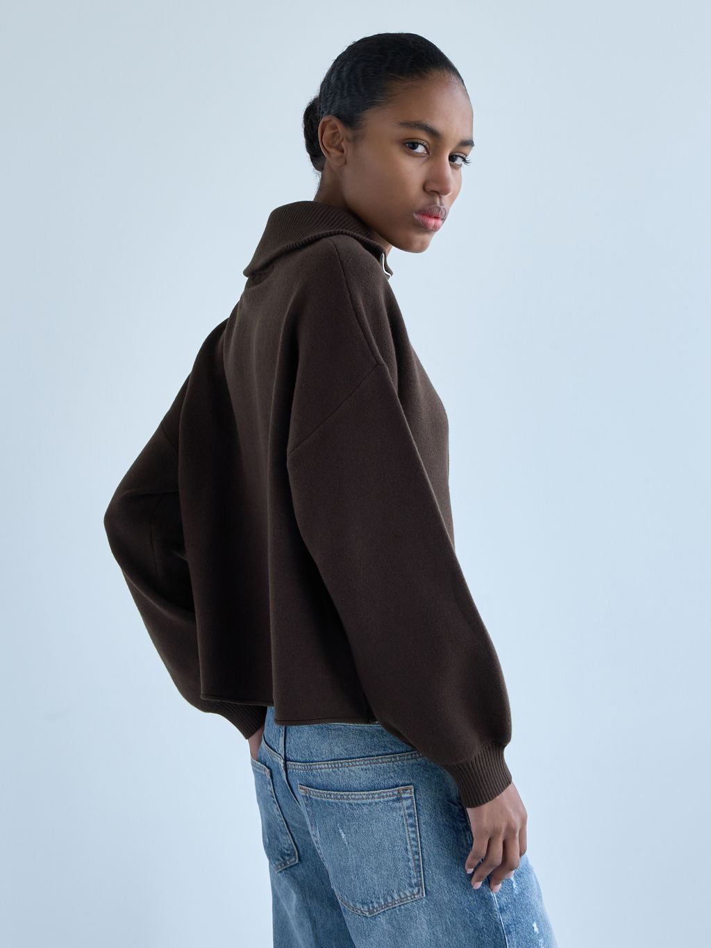 OVERSIZE HALF ZIPPER HIGH NECK SWEATER