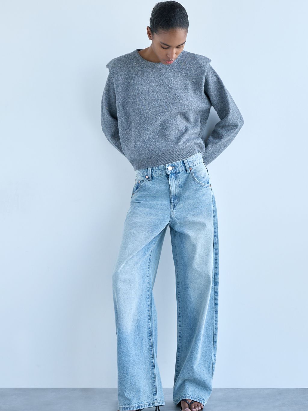 PADDED SHOULDER KNIT SWEATER