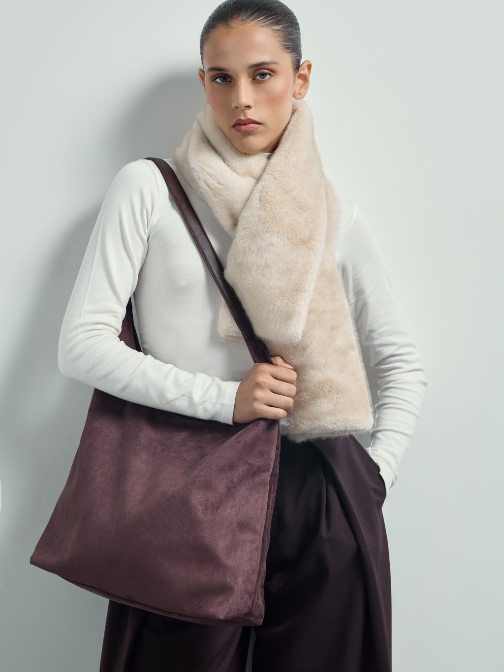 SLOUCHY SUEDE-EFFECT SHOULDER BAG