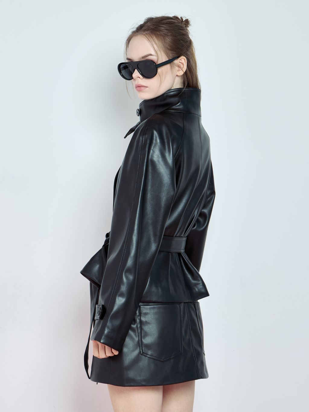SHORT FAUX-LEATHER TRENCH WITH STAND COLLAR